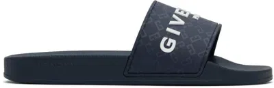 Givenchy Navy Slide Flat Pool Slides In 401-dark Blue