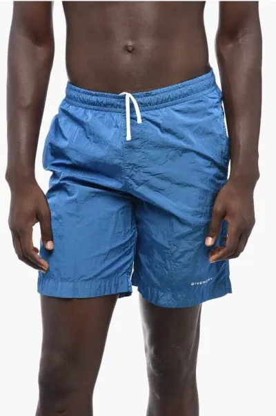 Givenchy Nylon Swim Shorts With Embroidered Logo In Blue