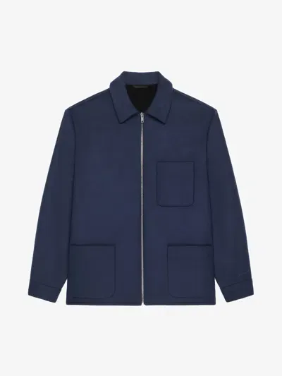 Givenchy Overshirt In Double Face Wool And Cashmere In Blue