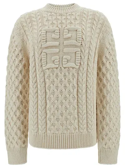 Givenchy Oversized Ivory Sweater With 4g Logo In Cotton Blend Man In Neutrals