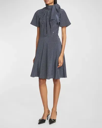 Givenchy Polka-dot Silk Mini Dress With Tie Neck In Navy White