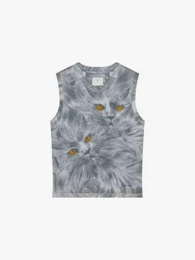 Givenchy Printed Cat Tank Top In Cotton In Red