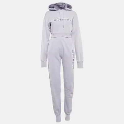 Pre-owned Givenchy Purple Barbed Wire Logo Print Crop Hoodie And Sweatpants Set S