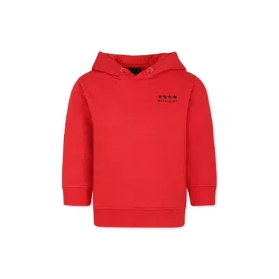 Givenchy Kids' Red Sweatshirt For Boy With Stars And Iconic 4g Motif