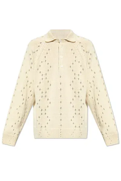 Givenchy Ribbed Collar Knit Sweater In Beige