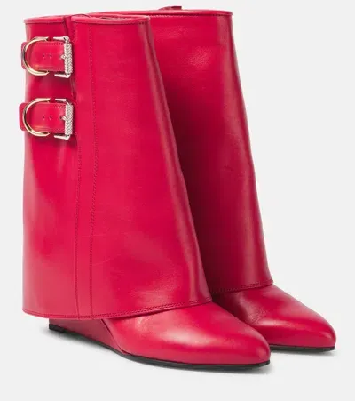 Givenchy Shark Lock Buckles Leather Ankle Boots In Red