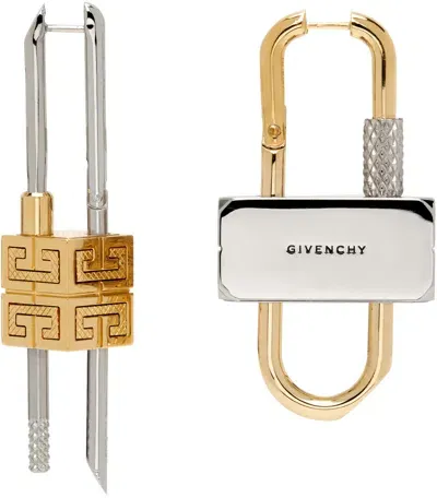 Givenchy シルバー＆ゴールド Lock アシンメトリー ピアス In 711-golden/silvery