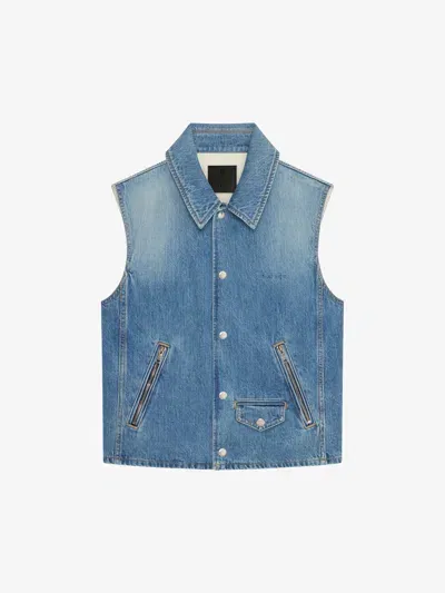 Givenchy Sleeveless Jacket In Denim In Blue