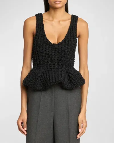 Givenchy Sleeveless Knit Peplum Tank Top In Black