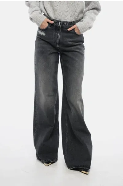 Givenchy Stone Washed Palazzo Denims With Distressed Details 32cm In Black