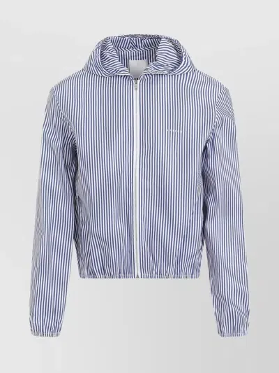 Givenchy Logo Embroidered Striped Hooded Windbreaker In Grey