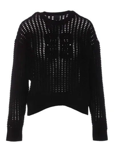 Givenchy 4g Open Knit Crewneck Sweater In Negro