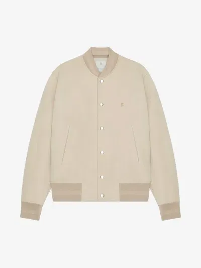 Givenchy Varsity Jacket In Grained Nubuck With 4g Detail In Beige