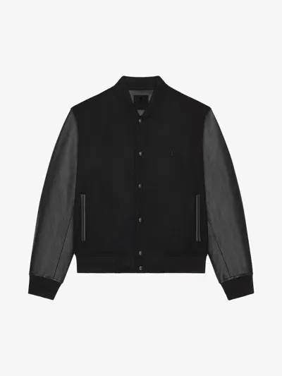 Givenchy Varsity Jacket In Wool And Leather With 4g Detail In Black