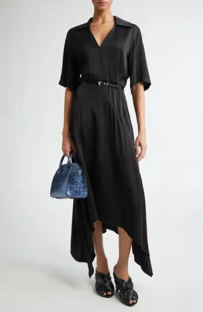 Givenchy Voyou Belted Satin Midi Dress In Black