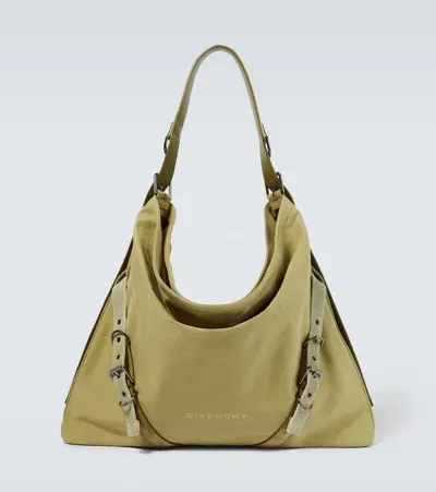 Givenchy Voyou Large Canvas Shoulder Bag In Green