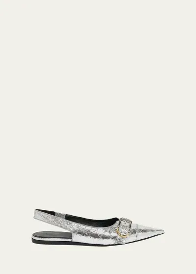 Givenchy Voyou Metallic Buckle Slingback Ballerina Flats In Silvery