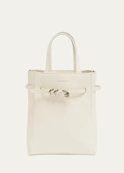 Givenchy Voyou Mini North-south Tote Bag In Tumbled Leather In Ivory