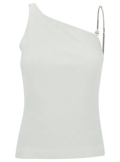 Givenchy White One-shoulder Top With 4g Chain In Stretch Cotton Woman