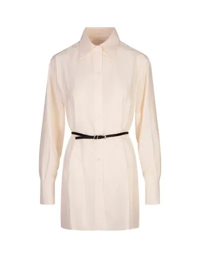 Givenchy White Voyou Belted Shirt In Neutral