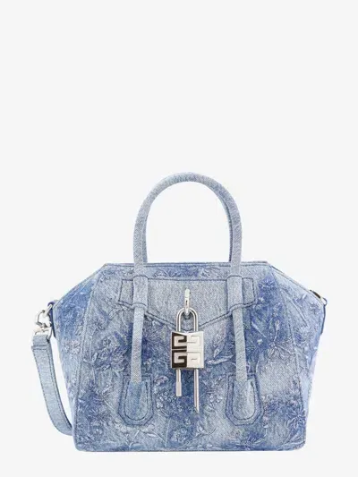 Givenchy Women's Mini Antigona Lock Bag In Washed Denim In Medium Blue