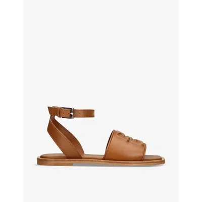 Givenchy 4g Embossed Ankle Strap Sandals In Soft Tan