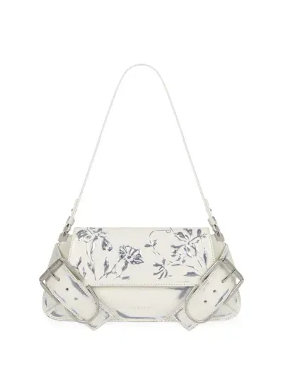 Givenchy Voyou Shoulder Flap Bag In Leather With Floral Pattern In Ivory