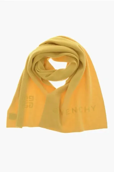 Givenchy Wool And Cashmere Maxi Scarf With Ton-sur-ton Logo In Yellow