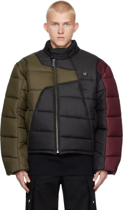 Gmbh Multicolor Zaman Puffer Jacket In Khaki/black/burgundy