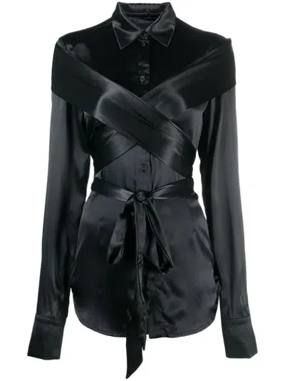 Gmbh Wraparound-strap Satin Shirt In Black