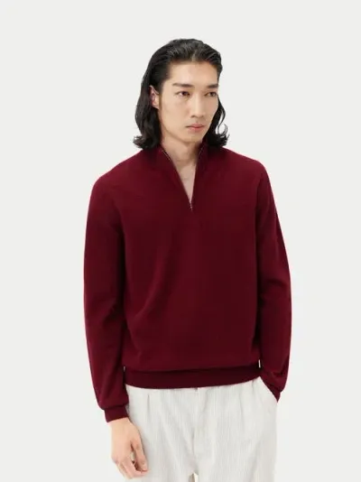 Gobi Cashmere Half Zip Polo In Bordeaux