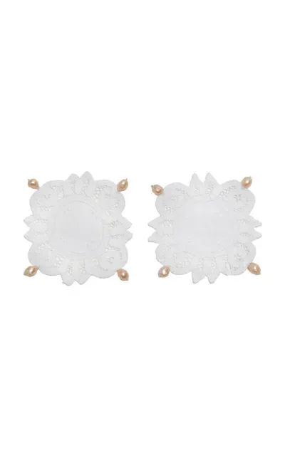 Gohar World Set-of-two Lace Coasters With Pearls In White