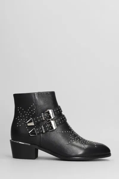 Gold & Rouge Studs Texan Ankle Boots In Black