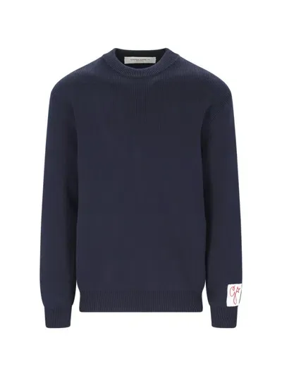 Golden Goose Back Logo Crew Neck Jumper In Dark Blue