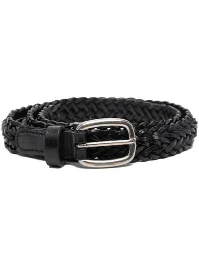 Golden Goose Belt Houston Thin Woven Washed Leather In Black