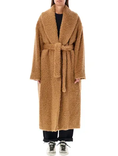 Golden Goose Belted Over Coat In Brown