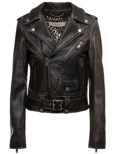 Golden Goose Black Leather Biker Jacket  Woman