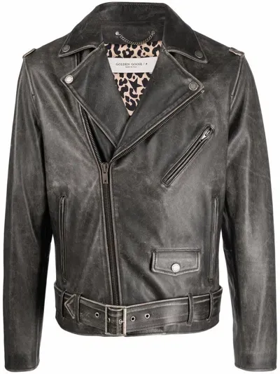 Golden Goose Deluxe Brand Black Biker Jacket In Grey