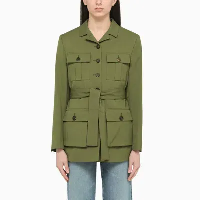 Golden Goose Pesto Single-breasted Jacket With Belt In Green