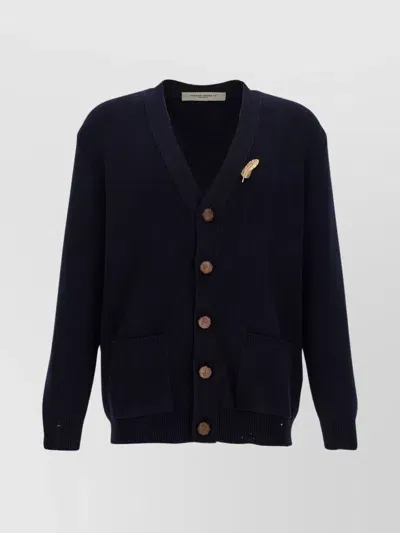 Golden Goose 'daniel' Cardigan V-neck Embellished Brooch In Blue