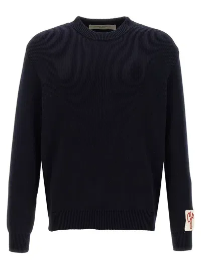 Golden Goose 'davis' Crew Neck Sweater With Sleeve Patch In Blue