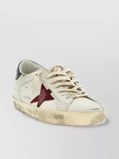 Golden Goose Super Star Distressed Suede-trimmed Leather Sneakers In White,navy