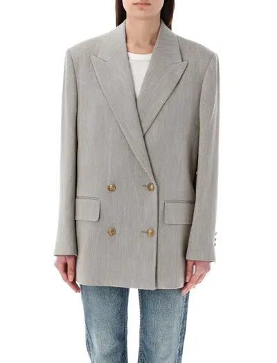 Golden Goose Double Breasted Herringbone Blazer In Dark Olive White