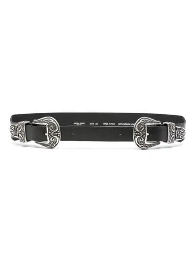 Golden Goose Double Buckle Leather Belt In Black