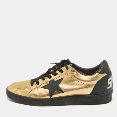 Pre-owned Golden Goose Gold/black Leather And Mesh Records Sneakers Size 41