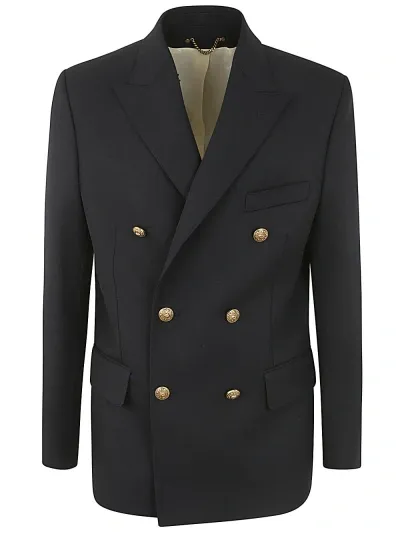 Golden Goose Golden M`s Double Breasted Blazer Compact Gabardine Wool In Black