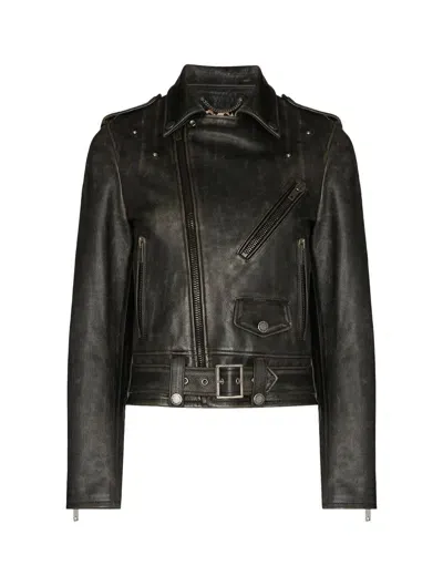 Golden Goose Leather Jacket In Black