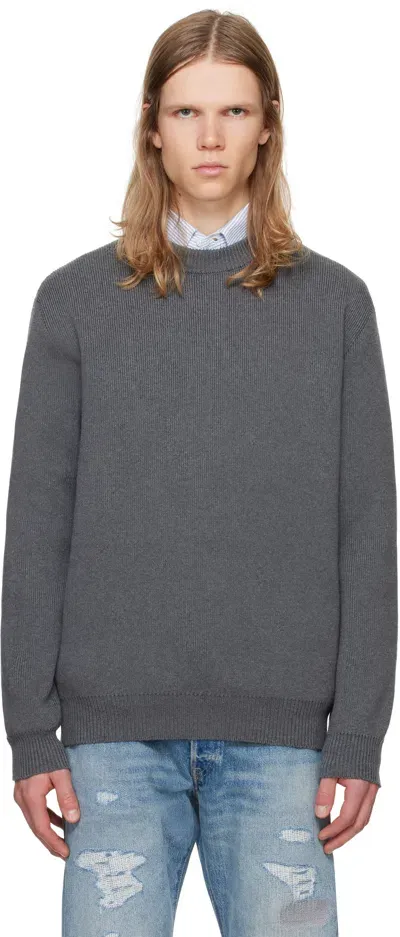 Golden Goose Gray Round-neck Logo Sweater In Dark Grey Melange