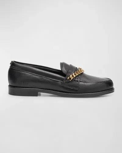 Golden Goose Jerry Chain Leather Penny Loafers In Black