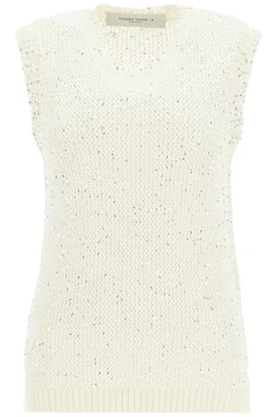 Golden Goose Knitted Vest With Sequins Embell In White